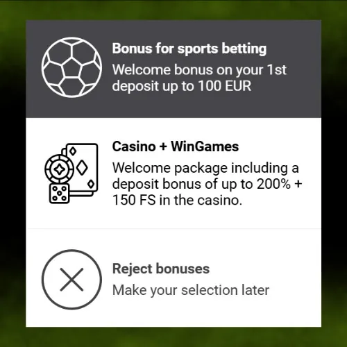 Choose your WinWin welcome bonus